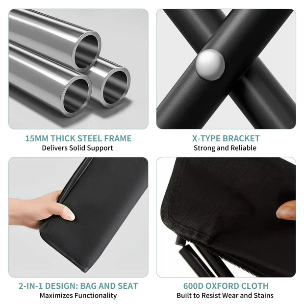 Set de 2 Tabourets de Camping Noirs – Compacts et Pratiques