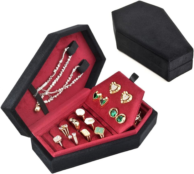 Boîte à Bijoux Gothique en Forme de Cercueil – Coffret en Velours pour Colliers, Bracelets et Bagues