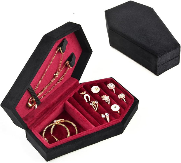Boîte à Bijoux Gothique en Forme de Cercueil – Coffret en Velours pour Colliers, Bracelets et Bagues