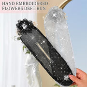 All-Star Flower Hair Accessories – Hand-Embroidered Flower Lazy Bun Maker Hair Styling Tool,6 Pieces Mixed Set