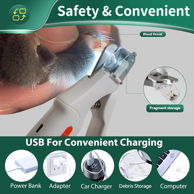 Cortador de Uñas 2 en 1 para Gatos y Perros – Recargable y Silencioso