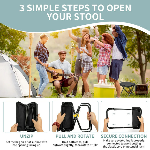 Set de 2 Tabourets de Camping Noirs – Compacts et Pratiques